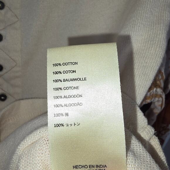 Free People Light Magic Henley Top Size XS Cream Combo Balloon Patchwork Sleeves - Picture 8 of 8